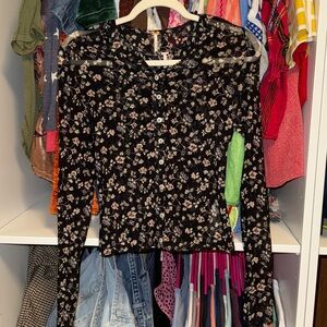 Floral Long Sleeve Button-Up Top with Tank top